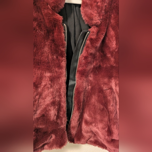 Free People Burgundy Faux Fur Jacket - Picture 9 of 11